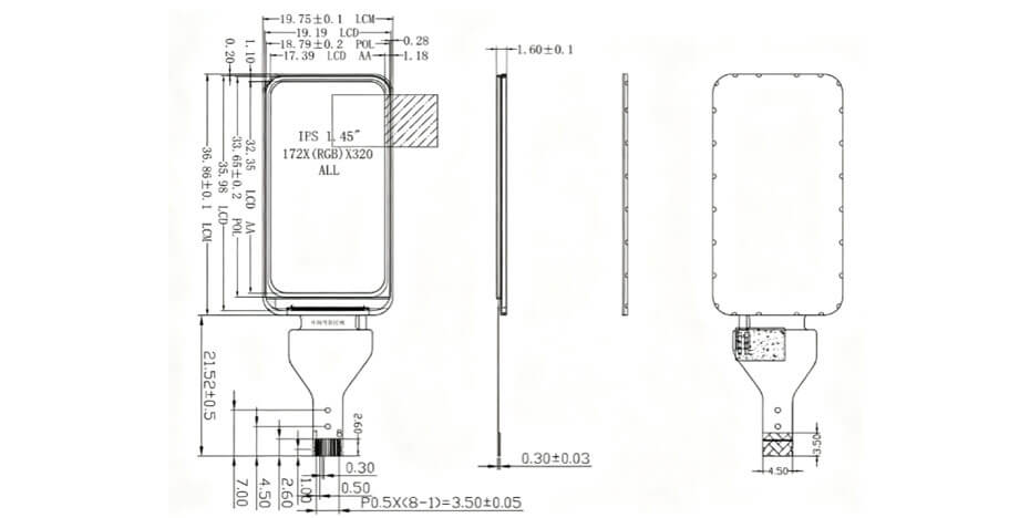 1.45 Inch TFT LCD Display 172×320 High Brightness 8 Pins LCD Display for Measuring Rangefinder Display Solution
