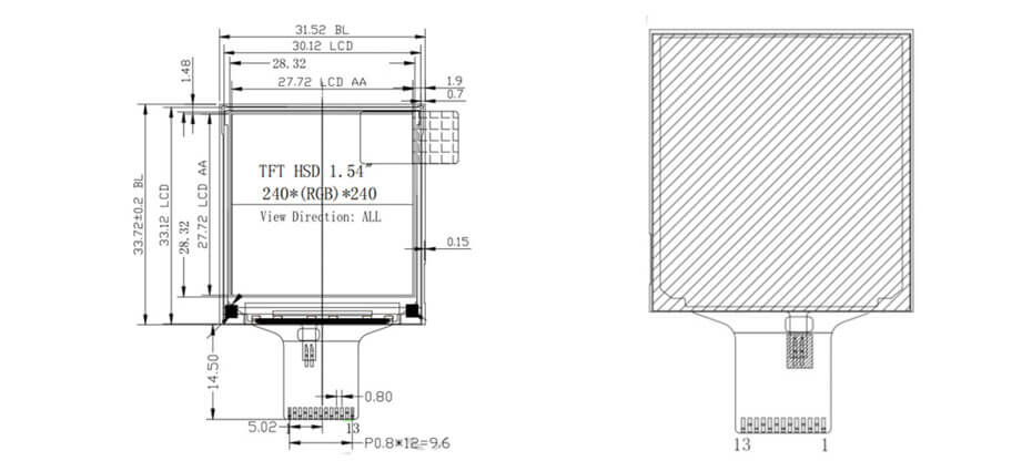 1.54 Inch TFT LCD Display 240×240 SPI Square Display for Measuring Rangefinder Display Solution