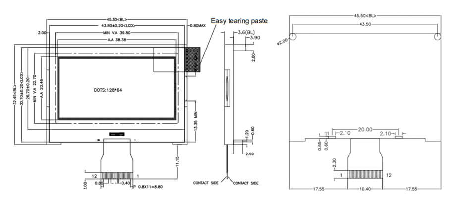 1.7 Inch TFT LCD Display 128×64 SPI Wide Temperature LCD Display for Measuring Rangefinder Display Solution ET017PM01-JD_01