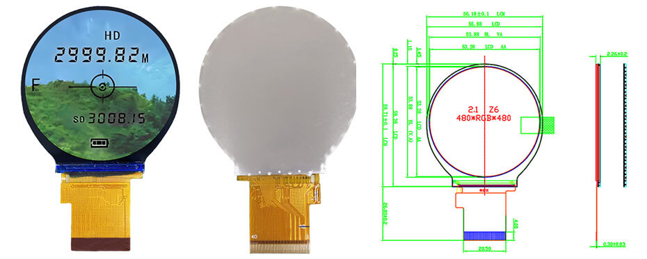 2.1 Inch TFT LCD Display 480×480 MIPI RGB LCD Display for Measuring Rangefinder Display Solution