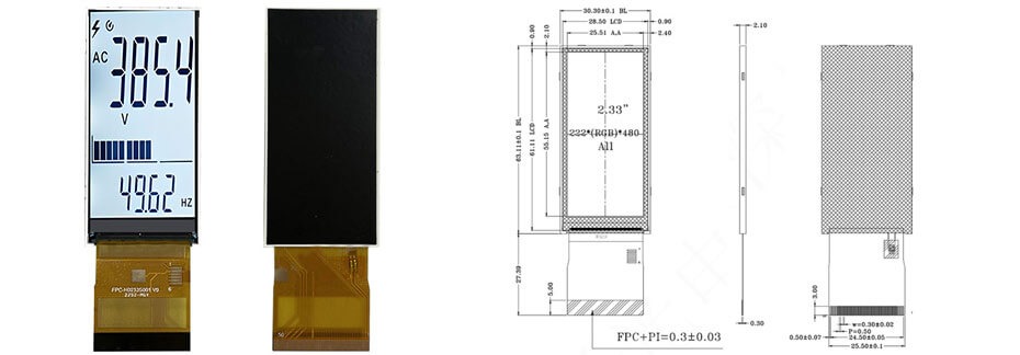 2.33 Inch TFT LCD Display 222×480 MIPI CPU RGB SPI LCD Display for Measuring Rangefinder Display Solution