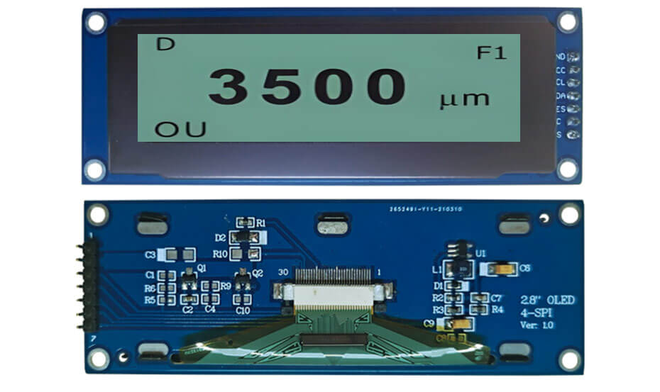 2.8 Inch OLED Display 256×64 CPU SPI Wide Temperature OLCD Display for Measuring Rangefinder Display Solution