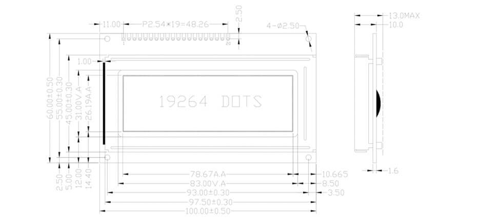 3.3 Inch TFT LCD Display 192×64 CPU Monochrome LCD Display for Measuring Rangefinder Display Solution