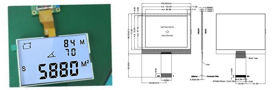 4.4 Inch Segment Display 320×240 CPU LCD Display With 4-wire Resistive Touch for Measuring Rangefinder Display Solution