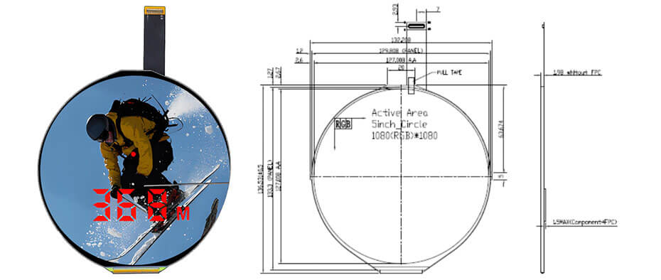 5 Inch TFT LCD Display 1080×1080 MIPI RGB Round Display for Measuring Rangefinder Display Solution